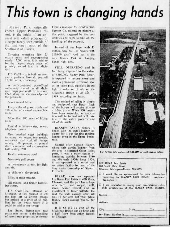 Blaney Park Resort - Feb 1969 Changing Hands Again (newer photo)